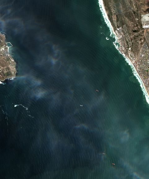 Sentinel-2 crop of Table Bay anchorage at 33.83°S 18.43°E, captured 16 Oct 2026